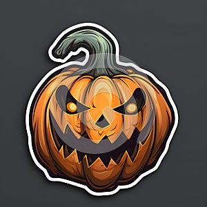 Sticker dark evil jack-o-lantern pumpkin, Halloween image on a dark isolated background