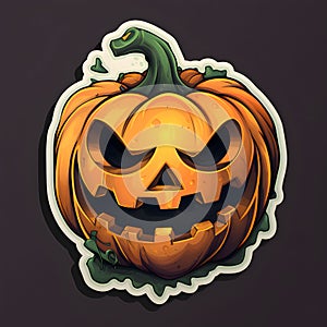 Sticker dark evil jack-o-lantern pumpkin, Halloween image on a dark isolated background