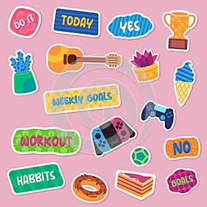 sticker do it yes no today weekly goals workout and music game controller entertainment design emblem doodle collection set