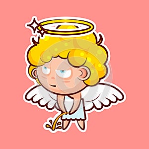 Sticker emoji emoticon, emotion pee with laid-back view vector isolated illustration character sweet divine entity photo