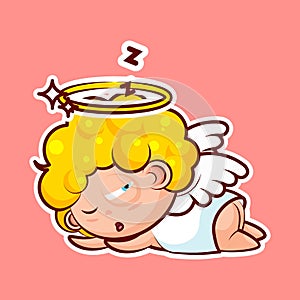 Sticker emoji emoticon, emotion sleep on stomach, lie down, doze, sleepy vector nap character sweet divine entity