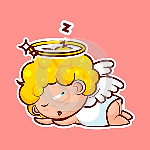 Sticker emoji emoticon, emotion sleep on stomach, lie down, doze, sleepy vector nap character sweet divine entity photo