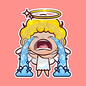 Sticker emoji emoticon, emotion sob, cry, weep, vector illustration happy character sweet divine entity, cute