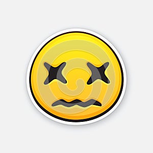 Sticker of emoticon with cross eyes for expressing emotion of death