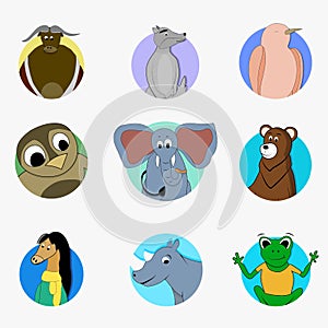 Sticker funny avatar mascot, songbird and owl, bear