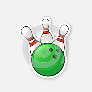 Sticker green bowling ball knocks down pins