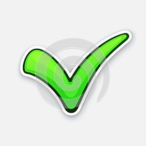 Sticker of green check mark for indicate right choice with contour