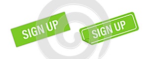 Sticker green paper sign up vector isolated. Curved corner with shadows. Banner sale tag. Price flyer label