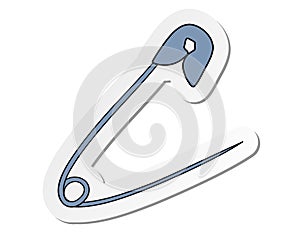 sticker of grey safety pin in flat cartoon style isolated on white background