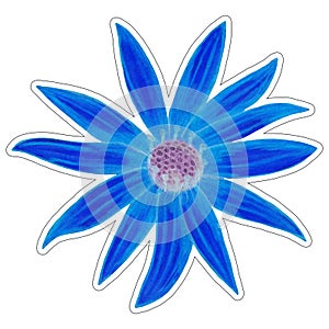Sticker of Hand Drawn Blue Topinambur Isolated on White Background.