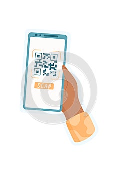 Sticker Of Hand Holds Phone with QR Code