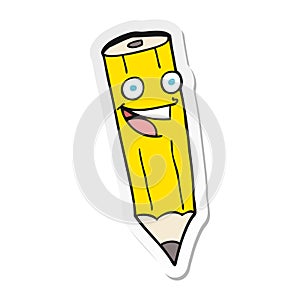 sticker of a happy cartoon pencil