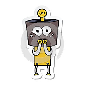 sticker of a happy cartoon robot laughing nervously
