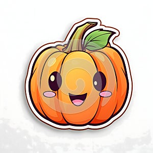 Sticker happy young smiling pumpkin jack-o-lantern, Halloween image on a white isolated background