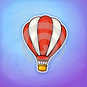Sticker of hot air balloon in red and white stripes
