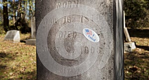 Sticker that indicates a dead voter