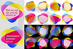 Sticker Label Colorful Round Shape Medal Banner Overlay Transparent Set