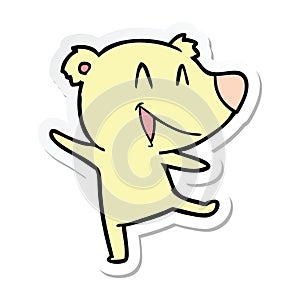 sticker of a laughing bear cartoon