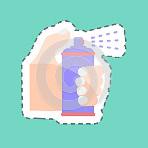 Sticker line cut Holding Spray Bottle. suitable for Hand Actions symbol. simple design editable. design template vector. simple