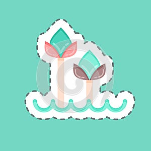 Sticker line cut Tulips 2. related to Flora symbol. simple illustration. plant. Oak. leaf. rose