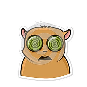 Sticker for messenger with funny animal. Astonished hamster with widely open eyes. Hypnosis. Vector flat illustration