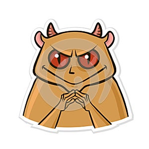 Sticker for messenger with funny animal. Devil hamster is up to something. Vector illustration isolated on white