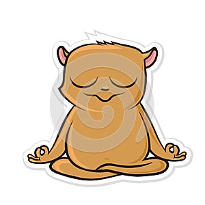 Sticker for messenger with funny animal. Hamster practicing yoga, sitting in Lotus position. Vector illustration