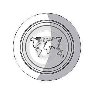 sticker monochrome silhouette circular button with world map