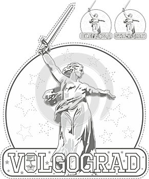 Sticker with Motherland monument in Volgograd, Russia
