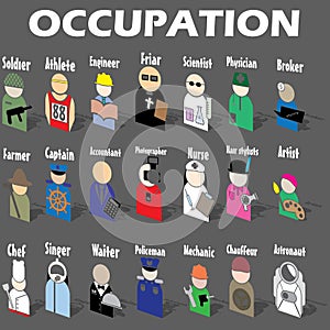 Sticker occupation icons posed stacked