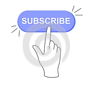 Sticker of online subscribe button click on white background