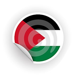 Sticker of Palestine flag with peel off corner isolated on white background. Paper banner or circle curl label sticker with flip