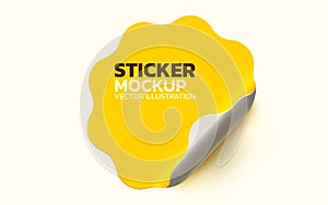 Sticker with peel off corner isolated on white background. Vector yellow blank paper banner or star shaped folded label.