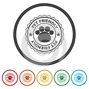 Sticker with pet friendly text ring icon, color set