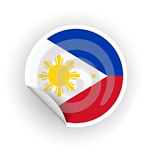 Sticker of Philippines flag with peel off corner isolated on white background. Paper banner or circle curl label sticker with flip