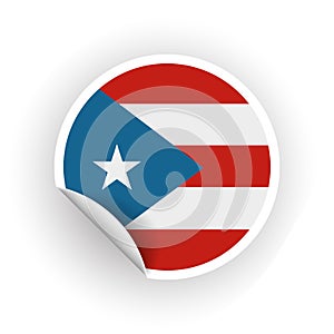 Sticker of Puerto Rico flag with peel off corner isolated on white background. Paper banner or circle curl label sticker with flip