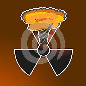 Sticker Radiation sign with a nuclear explosion. Vector illustration.