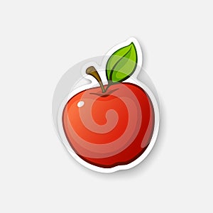 Sticker red apple with stem