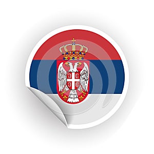 Sticker of Serbia flag with peel off corner isolated on white background. Paper banner or circle curl label sticker with flip edge