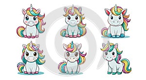 sticker set, charming unicorn sticker pack with funny expressions photo