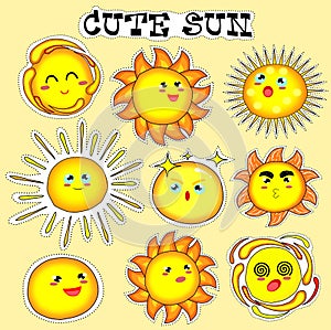 Sticker set with cute sun