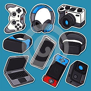 Sticker set Gadget Cartoon Vector