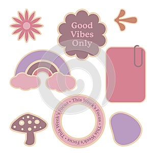Sticker set with nature illustrations, inspirational quotes, general use banners and graphics