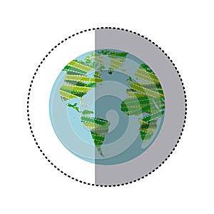 sticker shading colorful globe earth continents with textile lines