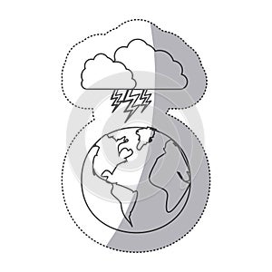 sticker silhouette earth world cloud with cloud with lightnings