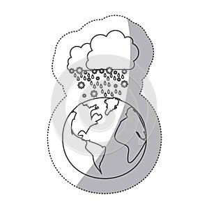 sticker silhouette earth world cloud with cumulus of clouds with snow rain