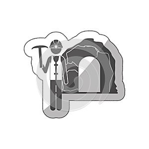 Sticker silhouette miner with pickaxe