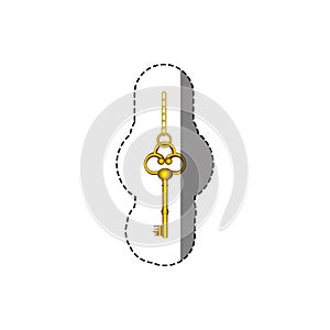 sticker with silhouette of vintage gold key with chain