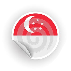 Sticker of Singapore flag with peel off corner isolated on white background. Paper banner or circle curl label sticker with flip
