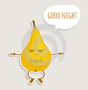 Sticker sleeping pear. Vector illustration. Cute cartoon character